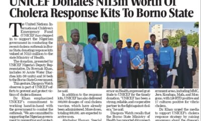 UNICEF Donates N113 Million Worth of Cholera Response Kits to Borno State