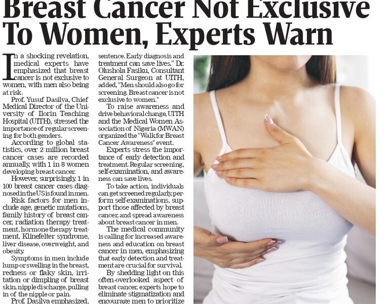 Breast Cancer Not Exclusive to Women, Experts Warn