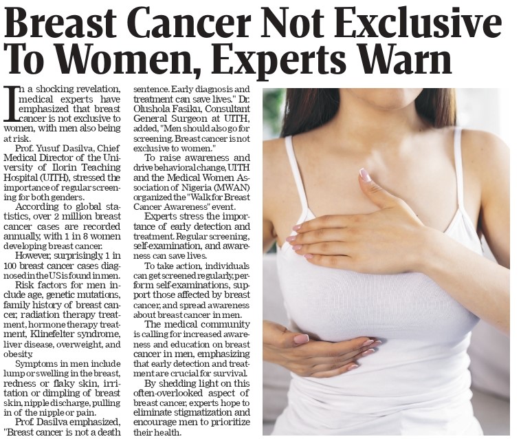 Breast Cancer Not Exclusive to Women, Experts Warn