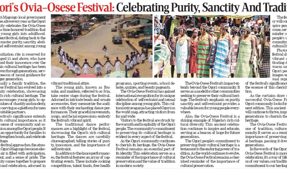 Ogori's Ovia-Osese Festival: Celebrating Purity, Sanctity, and Tradition