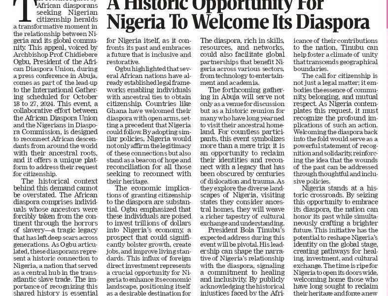 A Historic Opportunity for Nigeria to Welcome Its Diaspora Home